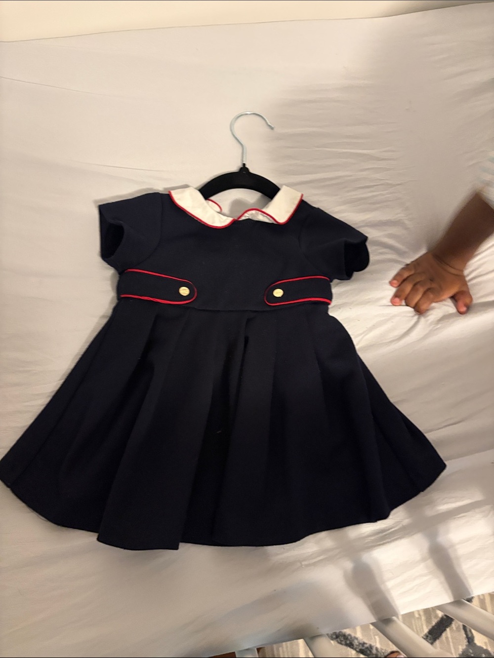 Classic Navy Girls' Dress with White Peter Pan Collar jacadi